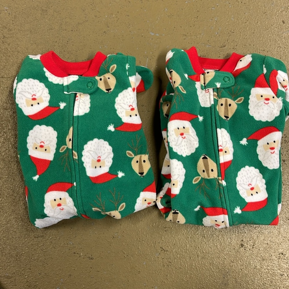 Carter’s Child of Mine Lot of 2 Santa Reindeer Christmas Sleepers 3 Months